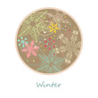 winter card with colorful snowflakes