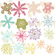 Illustration: set of doodle colorful snowflakes set of doodle colorful snowflakes