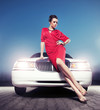Sexy lady in front of a limousine