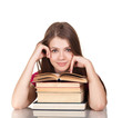 Teen girl with lot of books, isolated on white Teen girl with lot of books, isolated on white
