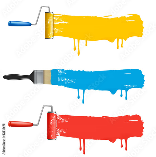 Vector: Set of colorful paint roller brushes. vector illustration. Set of colorful paint roller brushes. vector illustration.
