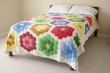 Bed with colorful floral quilt