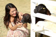 woman with lamb on a countryside woman with lamb on a countryside