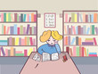 Child reading in the library cartoon Child reading in the library cartoon