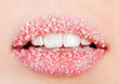Woman's red lips strewed with sugar Woman's red lips strewed with sugar