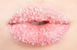 Woman's red lips strewed with sugar Woman's red lips strewed with sugar