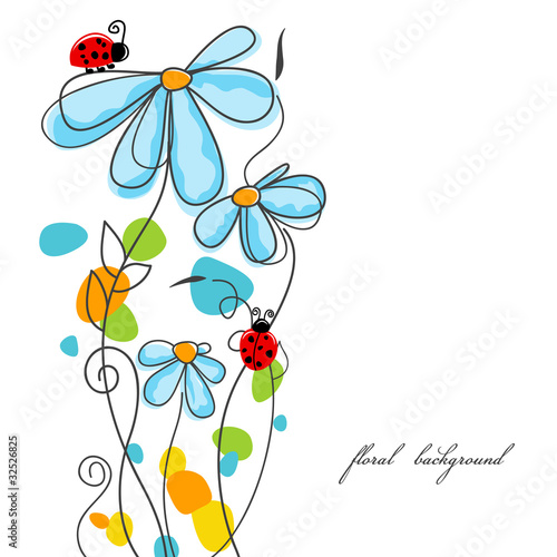 Vettoriale: Flowers and ladybugs love story Flowers and ladybugs love story