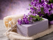natural flower soap with scrub sponge