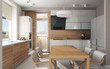 Illustration: Interior of modern luxury kitchen, 3D render Interior of modern luxury kitchen, 3D render