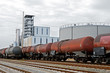 oil depot and train wagons for liquid transport