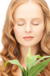 woman with green sprout