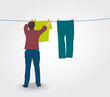 Silhouette d'un homme étendant le linge Silhouette d'un homme étendant le linge