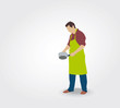 Silhouette d'un homme frottant une casserole Silhouette d'un homme frottant une casserole