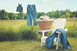 Jeans hanging on clothesline on a summer afternoon