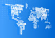 World map:the contours of the country consists of the words