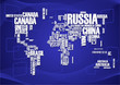 World map:the contours of the country consists of the words
