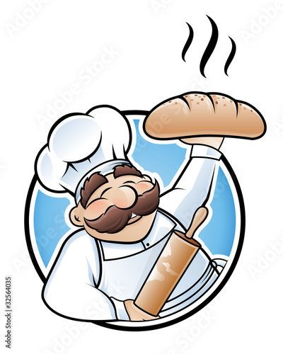 Vector: Happy baker presenting a freshly baked loaf of bread Happy baker presenting a freshly baked loaf of bread