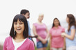 Laughing young girl with her friends at the back