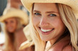 Closeup portrait of a young female at the beach with friends