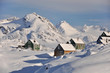 Colorful houses in mountain in winter, Greenland