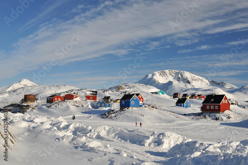 Photo: Colorful houses in Kulusuk village in winter, Greenland Colorful houses in Kulusuk village in winter, Greenland