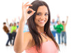 Group of people on white.Teenager girl and teenager Group of people on white.Teenager girl and teenager