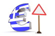 Euro with Triangular Warning Sign - Greek Flag Texture