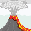 Fuming volcano with fiery lava and big column of smoke