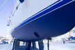 boat hull sailboat blue antifouling beached for paint