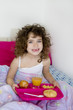 awakening bed breakfast brunette children girl