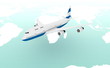 flying airplane on a background map of the world flying airplane on a background map of the world
