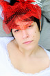 Portrait of beautiful young bride with red veil Portrait of beautiful young bride with red veil