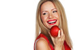 woman and red apple