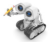 Robot hold a pencil in a hand. 3d person. illustration isolated Robot hold a pencil in a hand. 3d person. illustration isolated