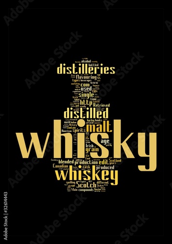 Illustration: whisky word collage isolated on black background whisky word collage isolated on black background