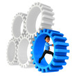 3D man running in cogwheels