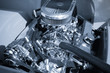blue toned powerful chromed auto engine