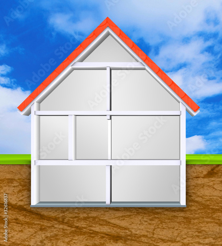 Illustration: Haus Querschnitt Einfamilienhaus leer Haus Querschnitt Einfamilienhaus leer