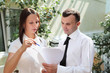 business people having discussion outdoors