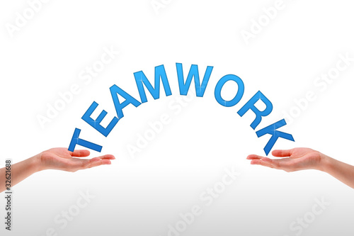 Illustration: Hands holding the word teamwork Hands holding the word teamwork