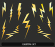 lightning set isolated on black. Vector illustration