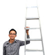 asian man climbing the corporate ladder