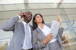 Business team standing outside congress center