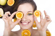 sweet girls with fruits