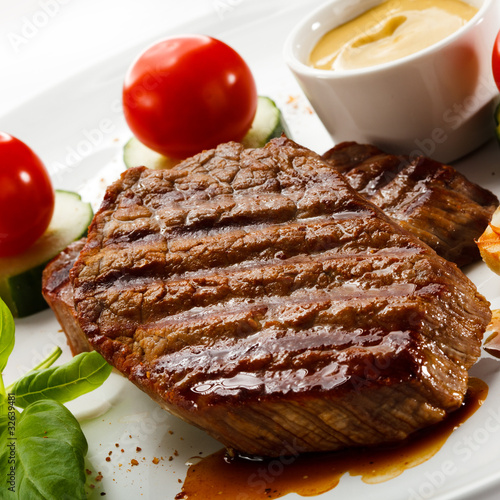 Photo: Grilled steak and vegetables Grilled steak and vegetables