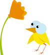 Vector: Pollito mirando una flor Pollito mirando una flor