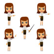set of funny cartoon businesswoman