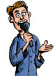 Cartoon reporter speaking into a microphone
