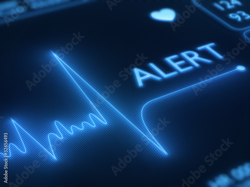 Illustration: Flat line alert on heart monitor Flat line alert on heart monitor