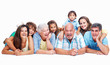 Caucasian family portrait on white background, 3 generation